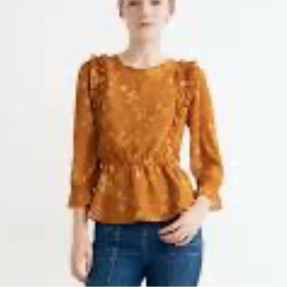 Madewell Ruffle Shoulder Peplum Top Tonal Botanical Rich Amber XS NEW 981 - Picture 1 of 5